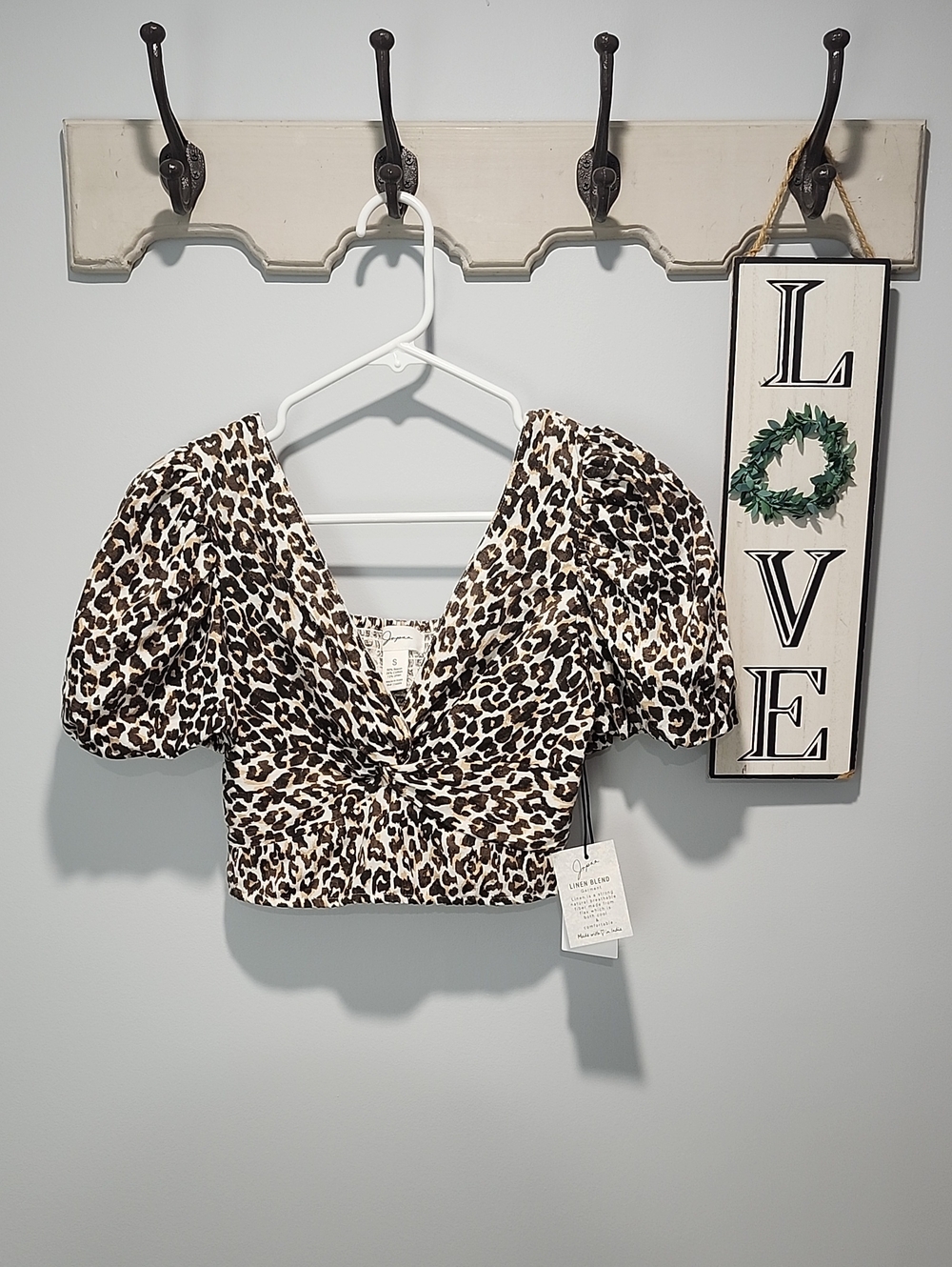 Leopard Print Puff Sleeve Crop Top - Brown/Black -NWT small